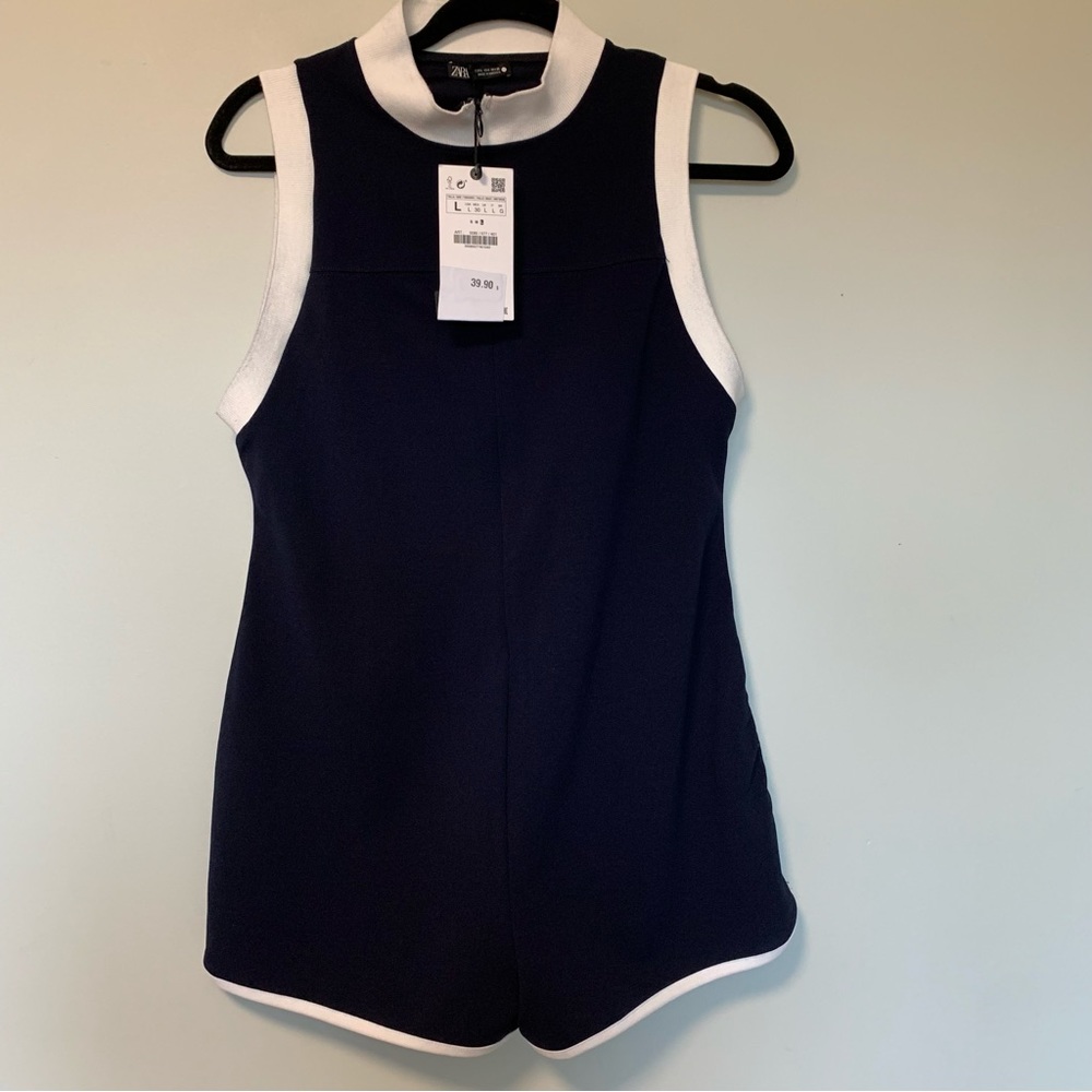 NWT Zara navy white trim romper